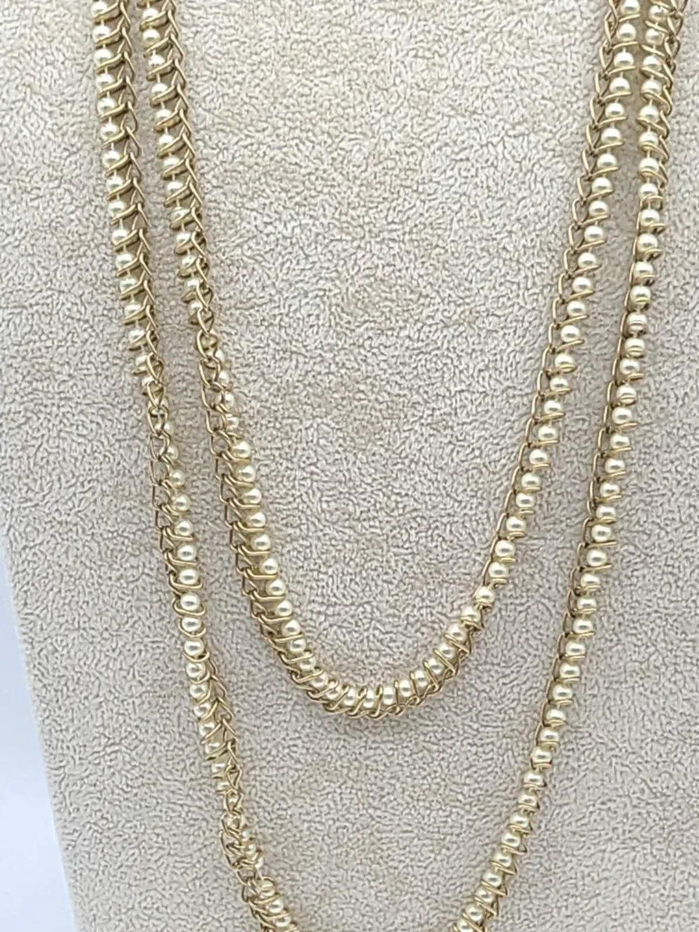 J Crew Small Pearl in Gold Tone Long Chain Necklace